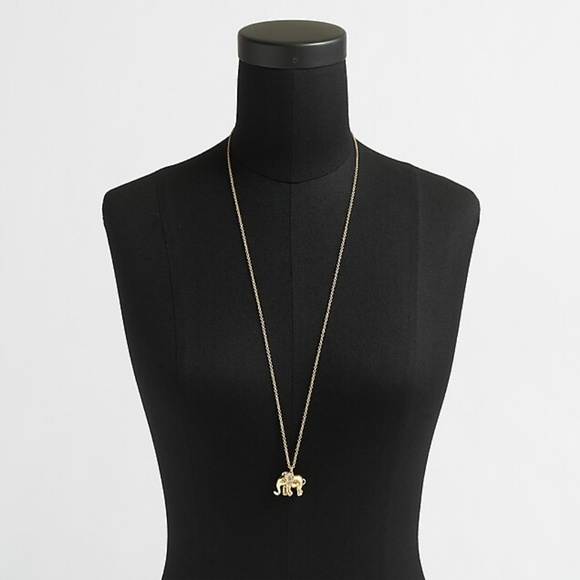 J. Crew Crystal Encrusted Gold Tone Elephant Charm Pendant Necklace - 30" Length - Picture 4 of 6